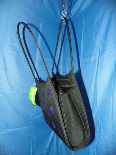 BLACK SATCHEL BAG WITH PURPLE DOG PAWS WITH ACCESSORY POUCH NEW WITH TAGS - Picture 5 of 12