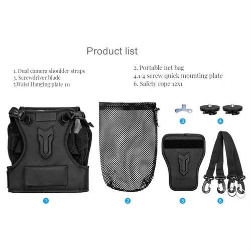 Double Multi Camera Carrier Chest Harness Vest Mounting Hubs Strap Holster - Picture 12 of 12