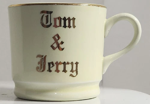 vtg HALL Cup Mug Tom & Jerry COCKTAIL EGGNOG 4 OZ 2 3/4" TALL IVORY WHITE GOLD