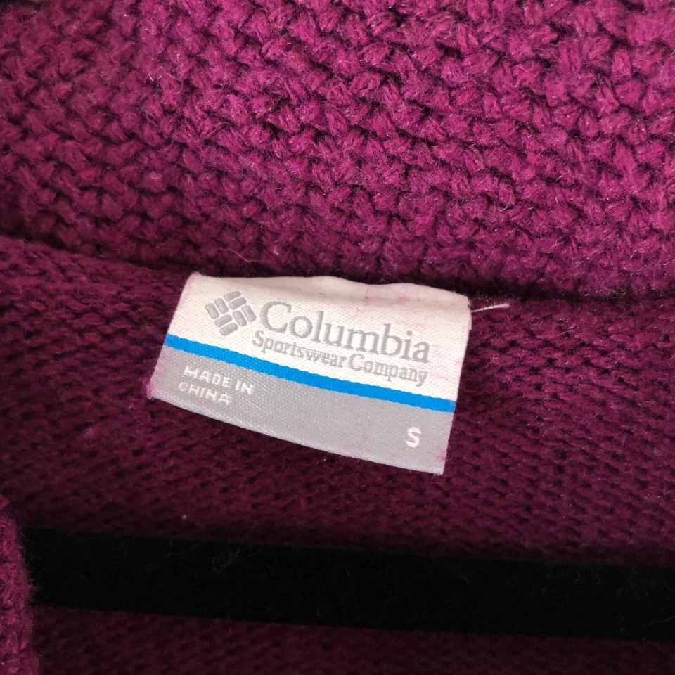 Columbia 女式毛衣圆领粗针织棉羊毛混纺紫色 S — 第 3/4 张图片