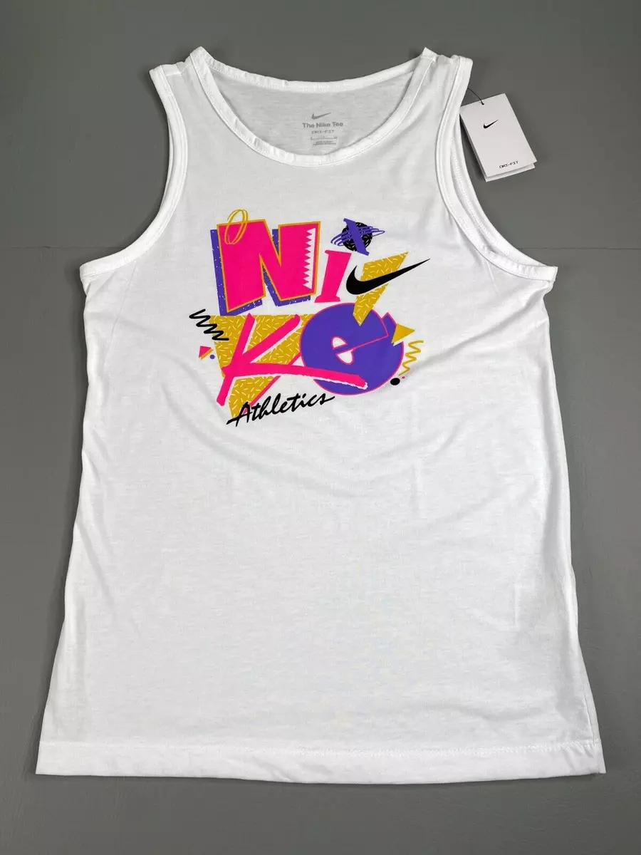 Nike Dri Fit Men s Small Retro 80 s Graphic Training Tank Top White NEW NWT
