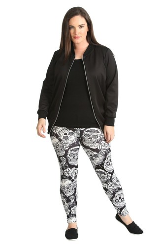Schwarz weiß Totenkopf Druck Neuheit Stretch Leggings Mädchen Übergröße Damen neu - Bild 3 von 5