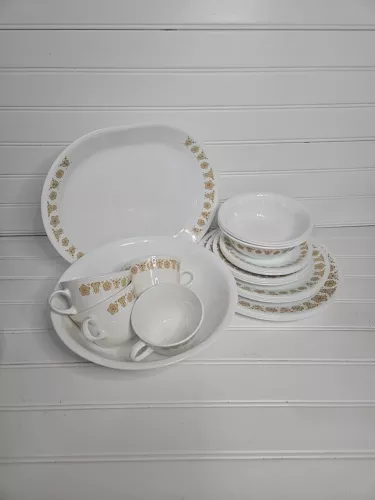 Vintage Corelle Butterfly Gold Dishes Plates Bowls Cups Platter 25 PIECE SET