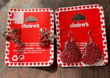 Claires 2 Pair Pierced Earrings Lot Red Hearts Love Valentines Day Jewelry 12