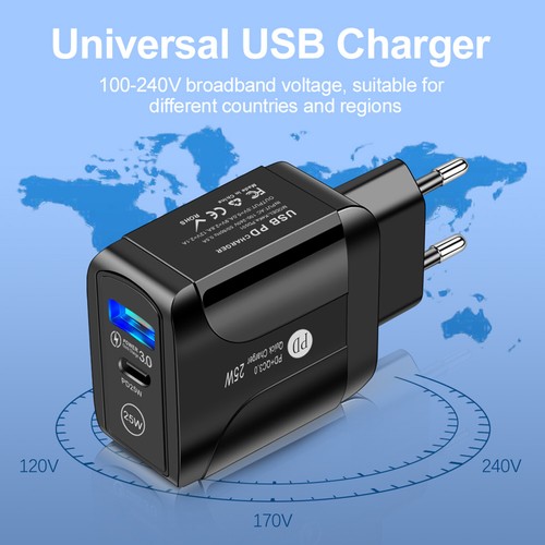 PD25W Szybkie ładowanie Dwuportowa ładowarka ścienna USB Typ C Europejska podróżna wtyczka zasilania - Zdjęcie 4 z 8