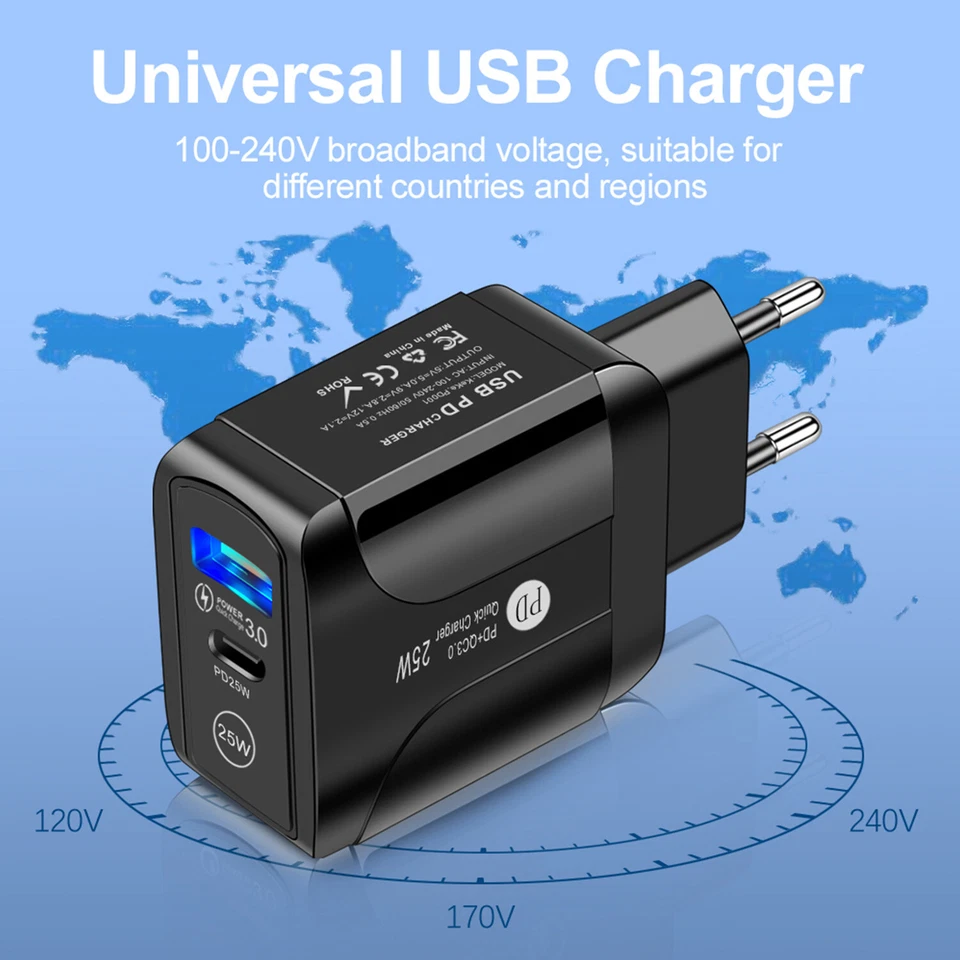 PD25W Fast Charging Dual Port Wall Charger USB Type C European Travel Power Plug - Image 4 of 4