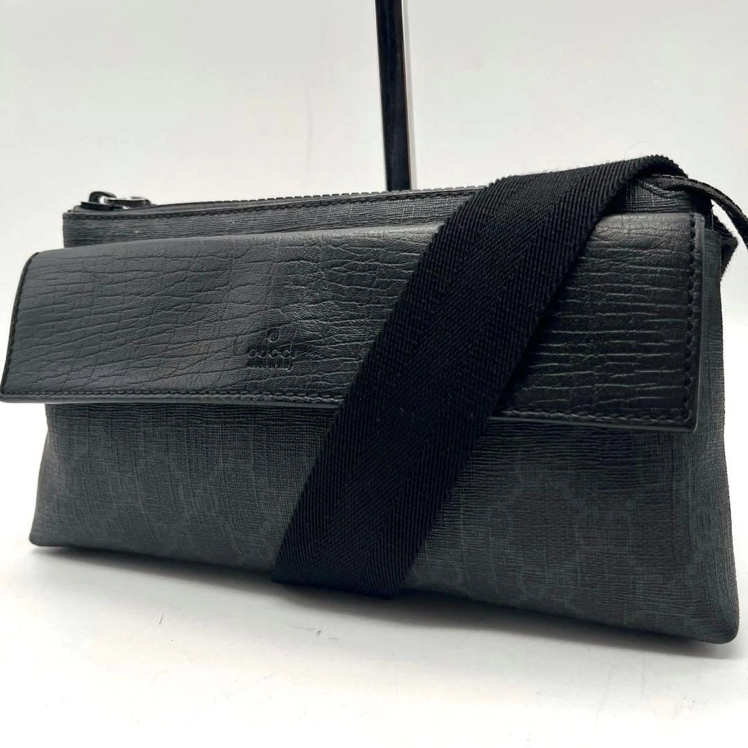 Gucci Gg Supreme Waist Body Bag Black Shoulder USED