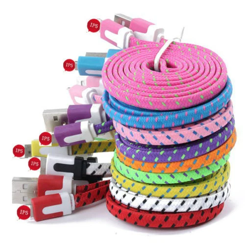 USB Cable Charger Cord Flat Braided For Phone 14, 13, 12, 11, X ,8, 7, 6, 5  Lot - Image 2 of 4