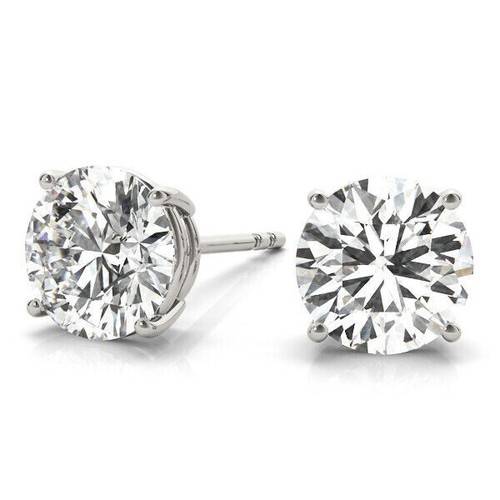 Diamond Earrings Stud F VS2 Round 2 1/2 Ct Certified Labcreated 14K White Gold - Picture 11 of 12