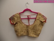 Women's Gold Short Sleeve Choli Top. Red Beaded Detail. Tie Back. Large