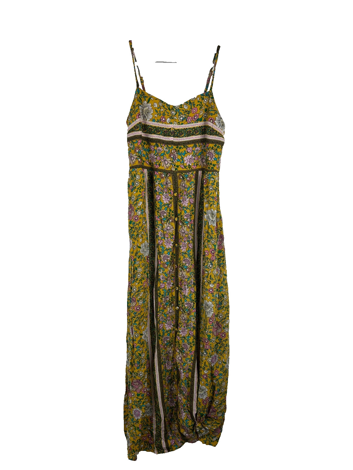 Gigio Dress Small Woman S Yellow Floral Maxi Sundress Boho Spaghetti Straps