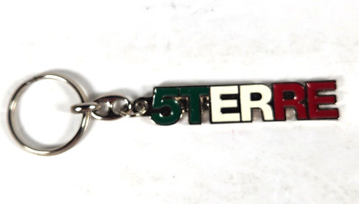 5Terre Cinque Terre Italy Keychain Silver Tone Metal 2.5'' Green Red White