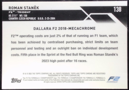 2023 Topps Formula 1 F1 Roman Stanek #138 Orange Wave /25 - Picture 2 of 2