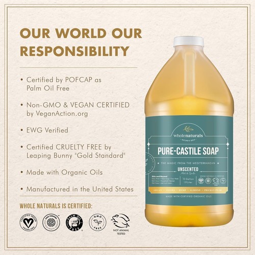 Pure Castile Soap Liquid, Unscented, 64 Fl Oz, , Gentle, All-Purpose Solution - Picture 9 of 9