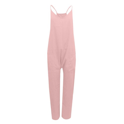 Womens Summer Jumpsuit Sleeveless Loose Solid Color Strap Loose Jumpsuit Pocket - Picture 5 of 63