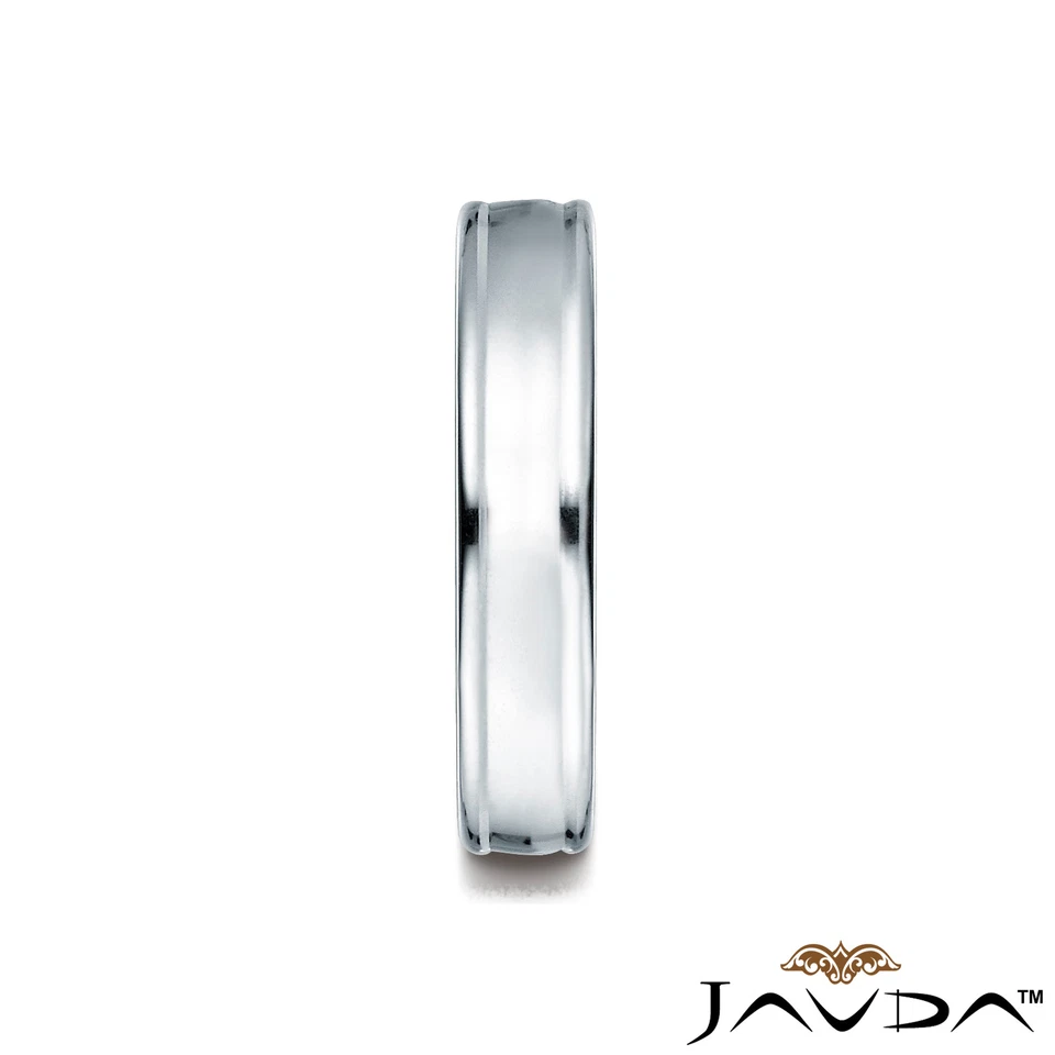High Polished Carved Design 4mm Man Men's Women's Wedding Band White Gold Ring - Image 4 of 4
