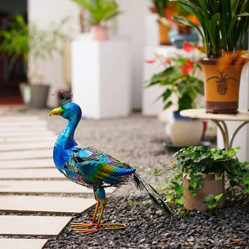 Luzes solares de estátua de pavão, arte de quintal de metal pavão solar, estátua de pavão grande - Imagem 2 de 4