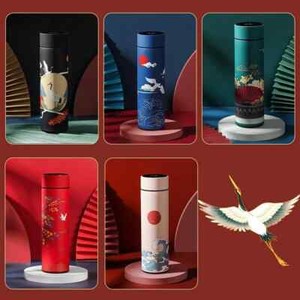 Bouteille d'eau Ai Smart Led Display Thermos à froid Japonais Motif Designer Series