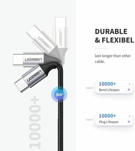 UGREEN USB C to USB c Cable 2.0 60W 3A PD For Macbook Air Braided Fast Charge - Picture 4 of 7