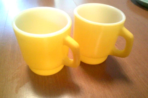 Vintage Yellow Anchor Hocking Stackable Coffee Cup Mug ~ Made in USA, Set of 2