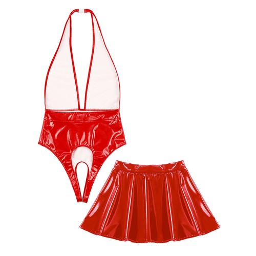 Set lingerie donna pelle supporto profondo V body apertura all'uncinetto gonne - Foto 7 di 26
