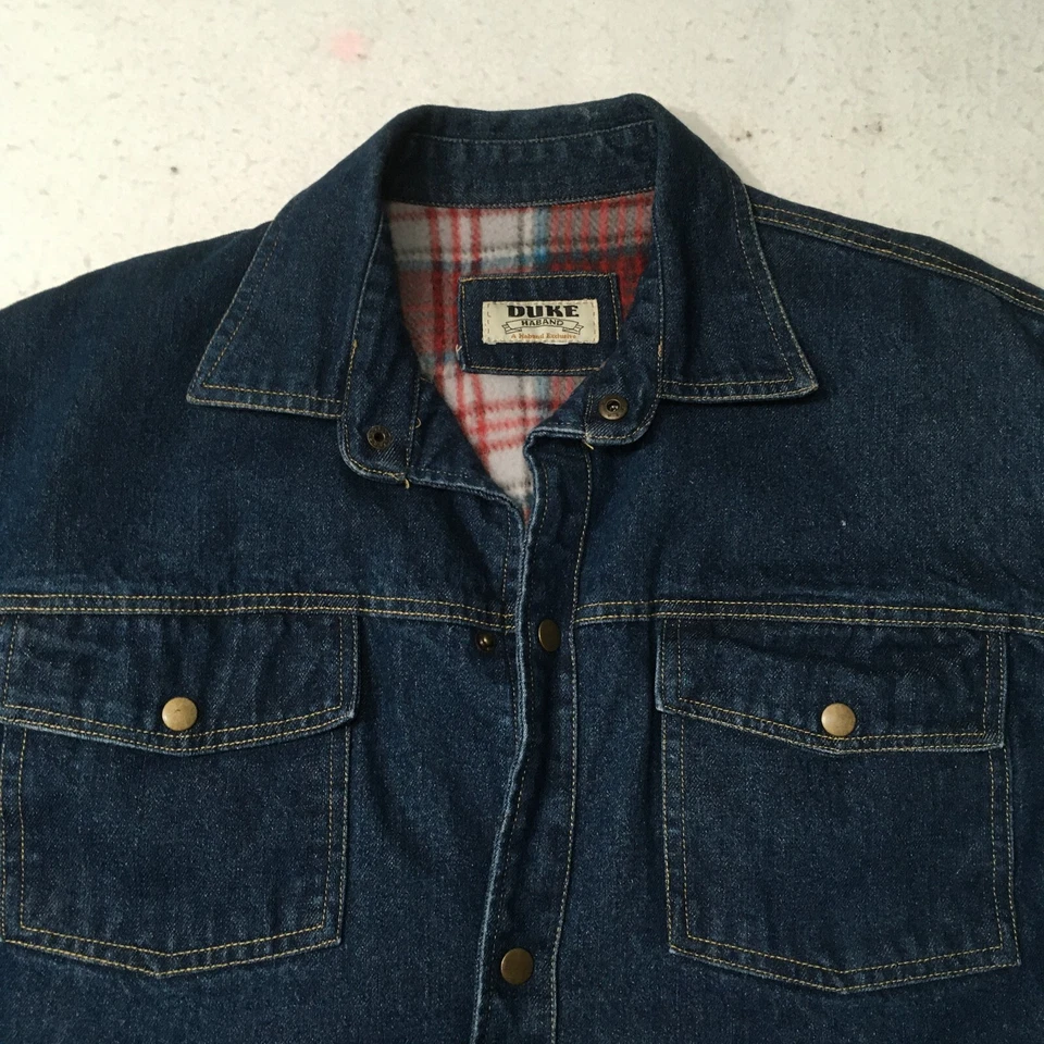 Duke Haband jacket Men 2X soft red plaid flannel lined denim chore coat - Image 2 of 4