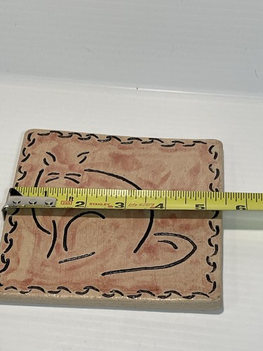 Handbemalte Katze Fliese geätzt rosa Silhouette dekorativ signiert Untersetzer - Bild 6 von 7