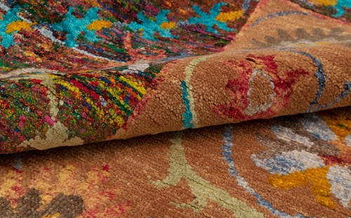 8x10ft Turkish Wool Saree Silk Washable Classic Medallion Multicolor Custom Rug - Picture 9 of 11