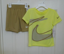 NWT 2pc Nike Yellow Brown Swoosh Shirt  Brown Shorts Set sz 6