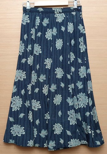 PRECIS Vintage Blue Beige Two Piece Blouse 8 & Skirt Small Polyester 30" Long - Picture 5 of 6