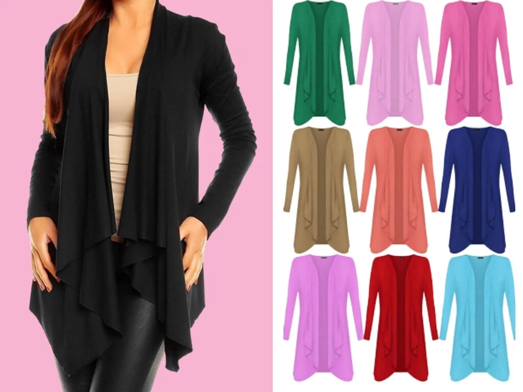 WOMENS LADIES HANKY HEM LONG SLEEVE OPEN TOP WATERFALL CARDIGAN UK