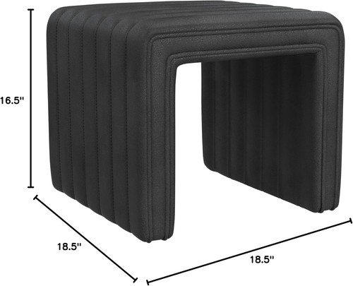 Compact and Lightweight Tufted Ottoman - Perfect Footrest in Black Faux Leather - Picture 5 of 10