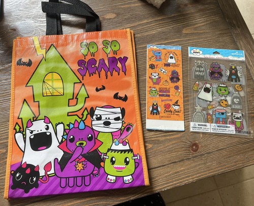 NEW SO SO HAPPY SCARY Halloween Plastic Reusable Tote Bag & stickers by hallmark
