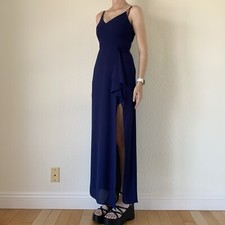 Express blue maxi dress sleeveless ruffles thigh slit whimsy vacation boho 2