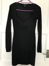Pretty Little Thing Sexy UK Size 6 Black Bodycon Ribbed Striped Clubbing Dress