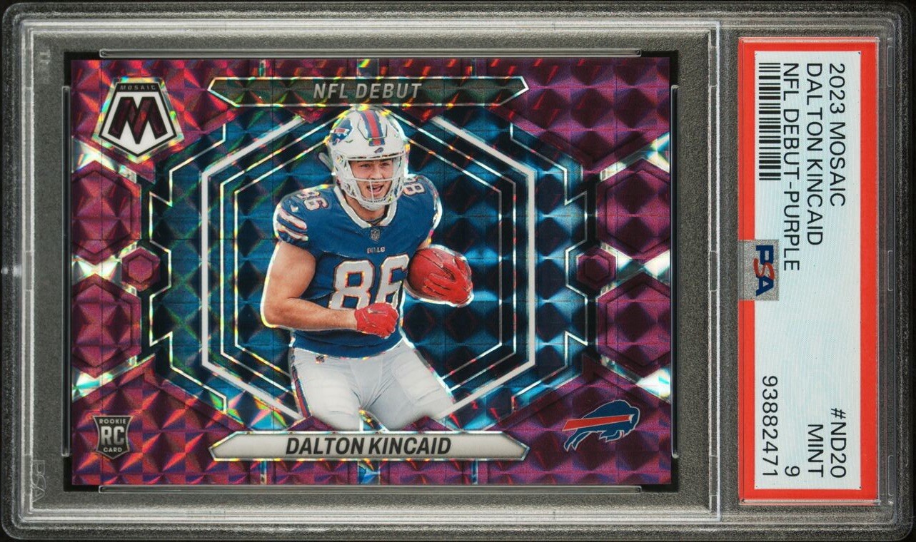 2023 Mosaic DALTON KINCAID NFL Debut Purple Rookie RC #/49 PSA 9 Mint Bills