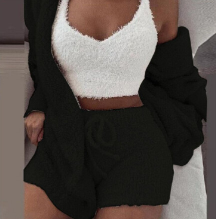 3pcs Womens Clothing Long Sleeve Crop Tank Top And Drawstring Shorts Pajama Set - Picture 7 of 15