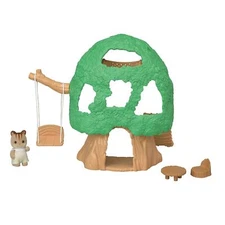 Green Baby Tree House Playset with Walnut Squirrel Figure and Equipment 9 Pieces