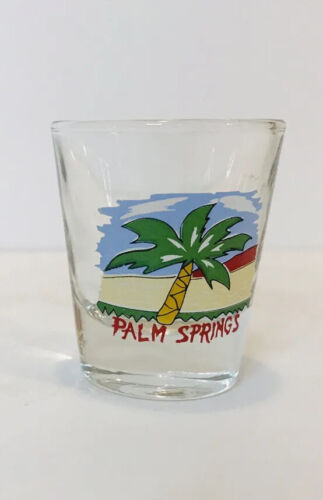 Palm Springs California Palm trees Souvenir Shot Glass Colorful Graphics 4oz - Picture 1 of 6