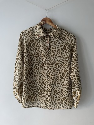 Vintage 1980s Cache D'or Chiffon Blouse UK 16 Animal Print Made in England