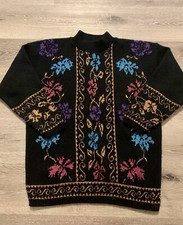 Vintage Dana Scott Knit Sweater Size Large Floral Pullover 1980s Colorful