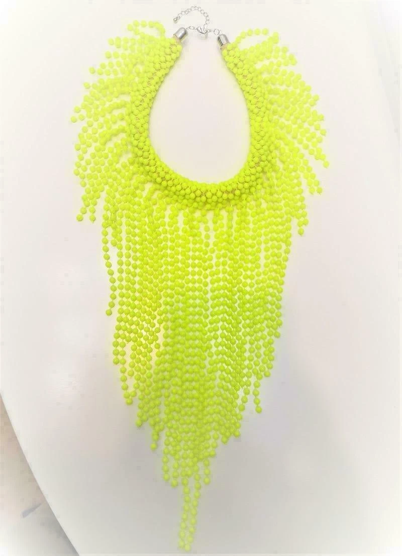 Women Long Choker Handmade European Fashion Neon Yellow Statement