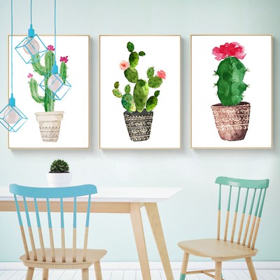 Watercolor Cactus Canvas Poster Plants Nordic Art Print Wall Decor