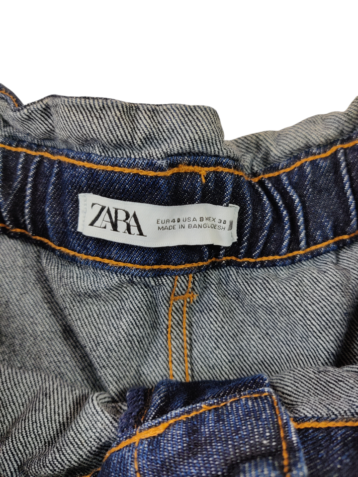 WOMENS ZARA EU 40 UK 12 BLUE DENIM PAPERBAG WAIST POCKET FRONT JEAN