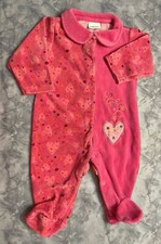 Vintage Carter  s Baby Girl Pink Heart Velour Sleeper Outfit, Size 3-6 months