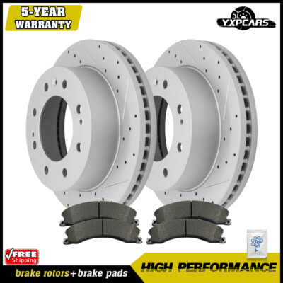 Front Drilled Rotors + Brake Pads for Chevy Silverado 2500 HD GMC