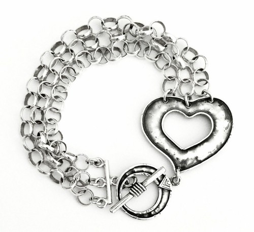 Rare SILPADA STERLING SILVER ROLO LINK HEART TOGGLE CLASP BRACELET B1510 $130 - Picture 2 of 12