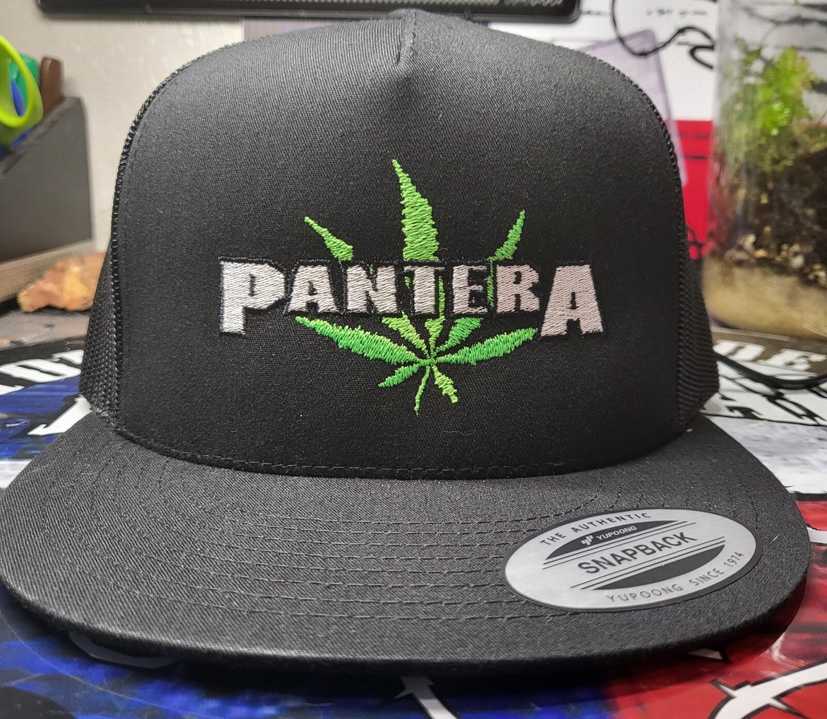PANTERA LEAF EMBROIDERED BLACK FLATBILL SNAPBACK CAP (Please Read