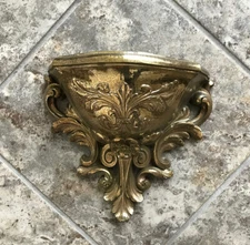 (2) Vintage 1978 Syroco HOMCO Faux Plant Wall Pocket Sconce Gold Plastic 6050