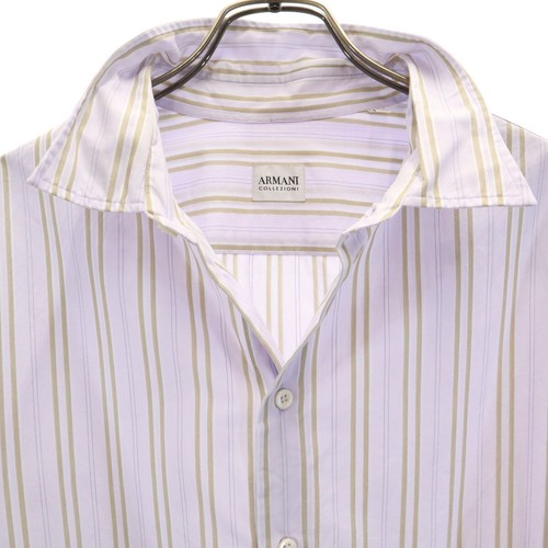 ARMANI Collezione Striped Pattern Short sleeve shirt XL Purple COLLEZIONI Men's - Picture 4 of 11